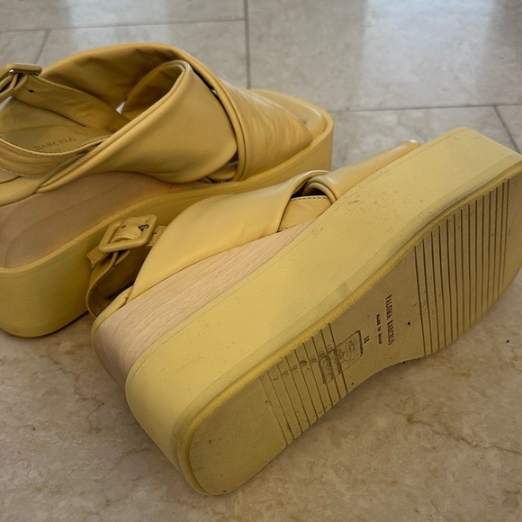 Paloma Barcelo Lemon Yellow Leather Platform Wedge Slingbacks - Picture 9 of 9